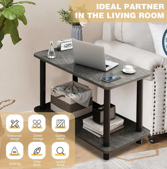 2-Tier Faux Marble Top Coffee Table With Faux Marble Top, Wood Legs - Image 3