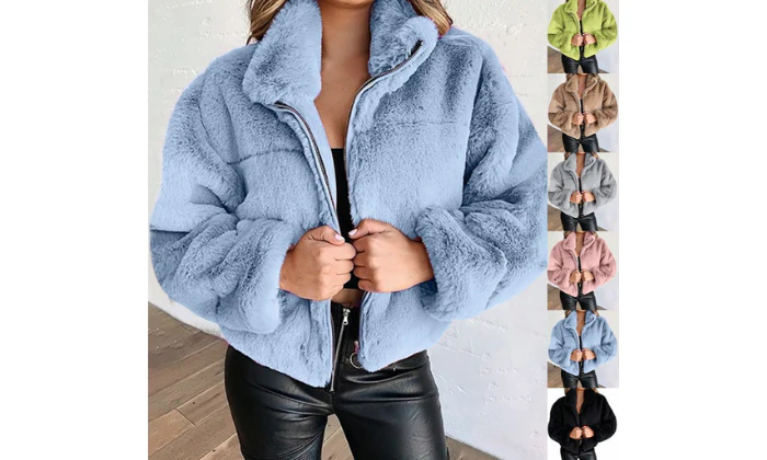 Women's Velvety Plush Fur Zipper Coat