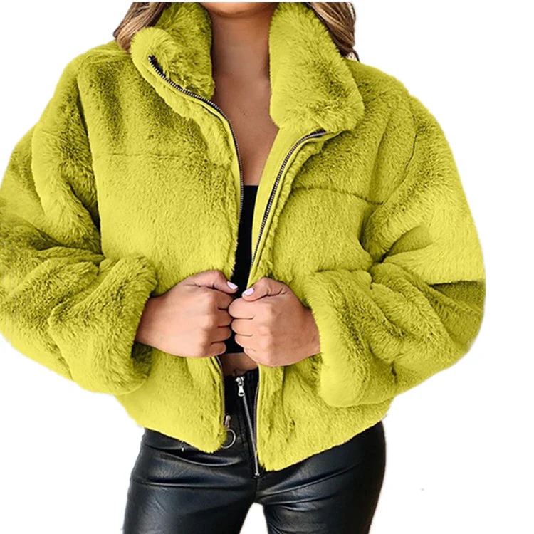 Women's Velvety Plush Fur Zipper Coat - Image 3