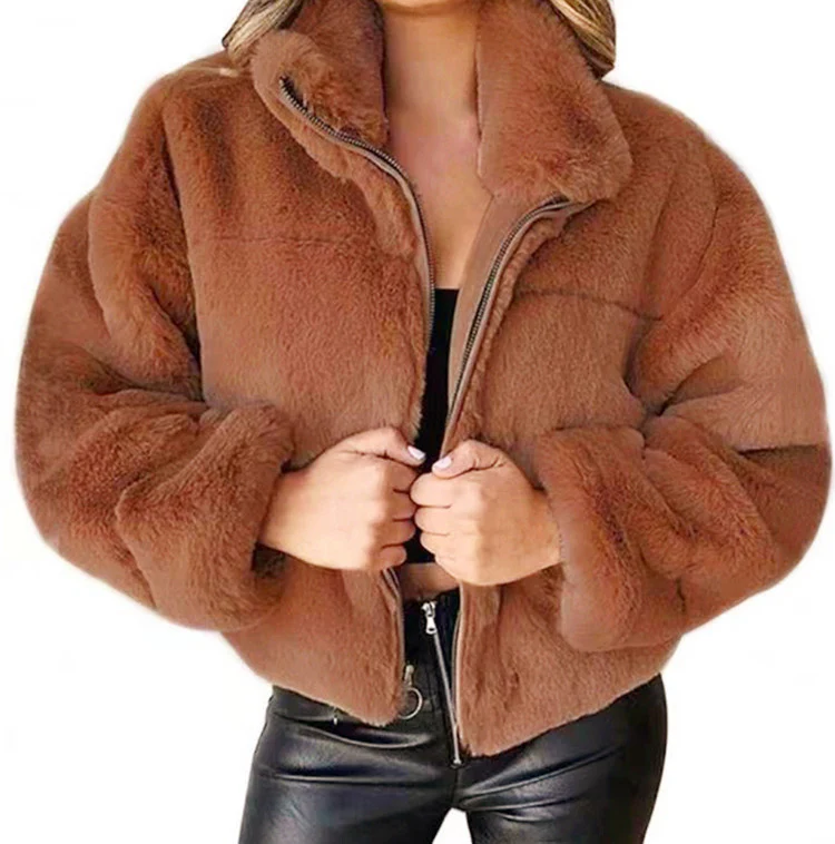 Women's Velvety Plush Fur Zipper Coat - Image 4