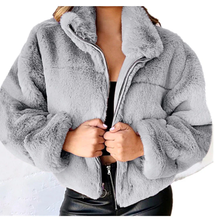 Women's Velvety Plush Fur Zipper Coat - Image 7