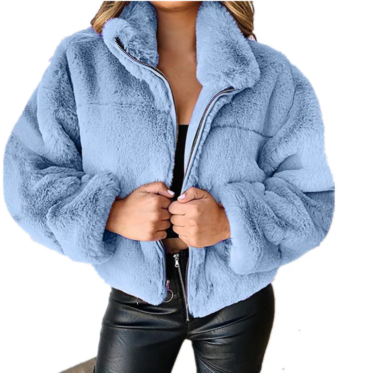 Women's Velvety Plush Fur Zipper Coat - Image 8
