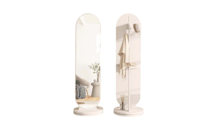 2-in-1 360° Rotating Full Length Mirror with Coat Rack