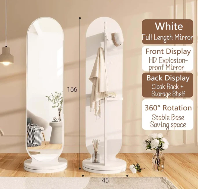 2-in-1 360° Rotating Full Length Mirror with Coat Rack - Image 4