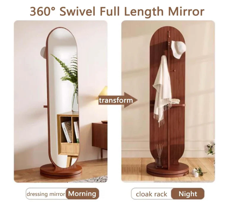 2-in-1 360° Rotating Full Length Mirror with Coat Rack - Image 6
