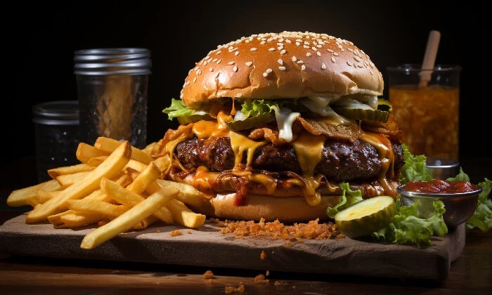 46% off Legendary Rib Burger with Chips & Onion Rings