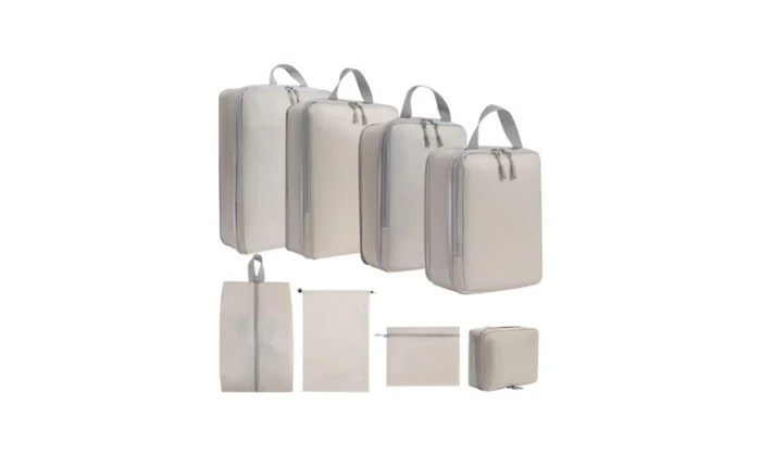 8pcs Lightweight Travel Organiser Set - Beige
