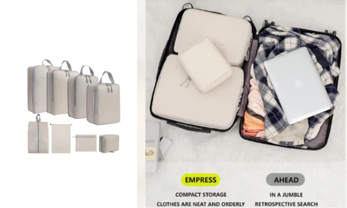 8pcs Lightweight Travel Organiser Set - Beige - Image 2