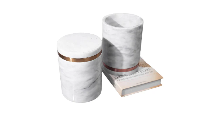 Alabaster Canister - Brass and White