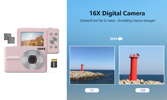 Andoer Portable 1080P Digital Camera - Pink/Black/Green - Image 3
