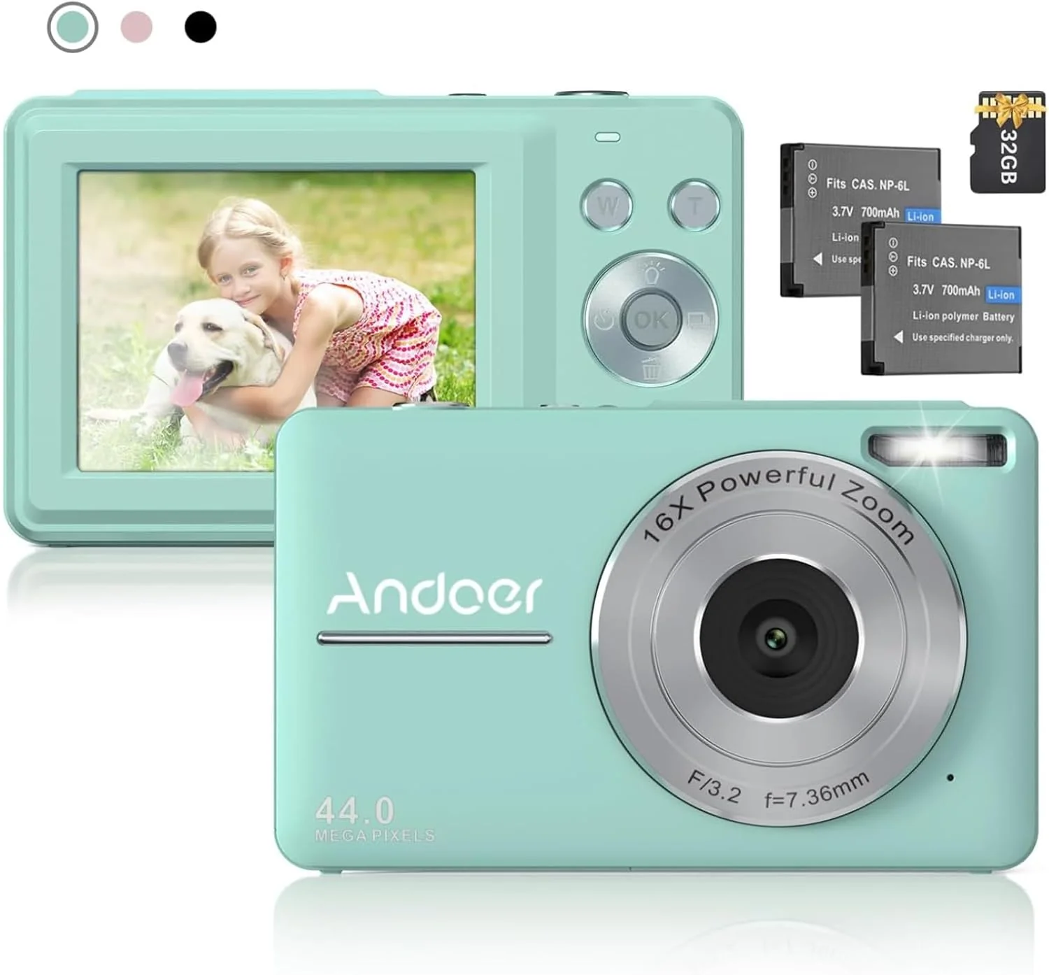 Andoer Portable 1080P Digital Camera - Pink/Black/Green - Image 4