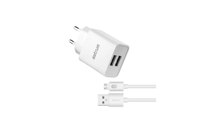 Astrum 5V 2.4A Dual USB Fast Travel Wall Charger - Pro Dual U24 - White