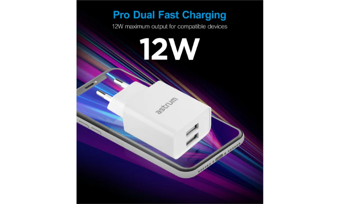 Astrum 5V 2.4A Dual USB Fast Travel Wall Charger - Pro Dual U24 - White - Image 2
