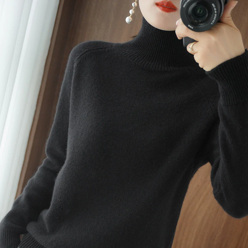 Women's Elegant High-Neck Knit Super Soft Sweater - Image 11