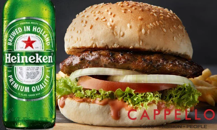 BBQ Beef Burger with Chips & 330ml Heineken at Cappello Umhlanga