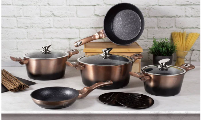 Berlinger Haus 10 Piece Marble Coating Cookware Set - Rose Gold Noir Edition - Image 2