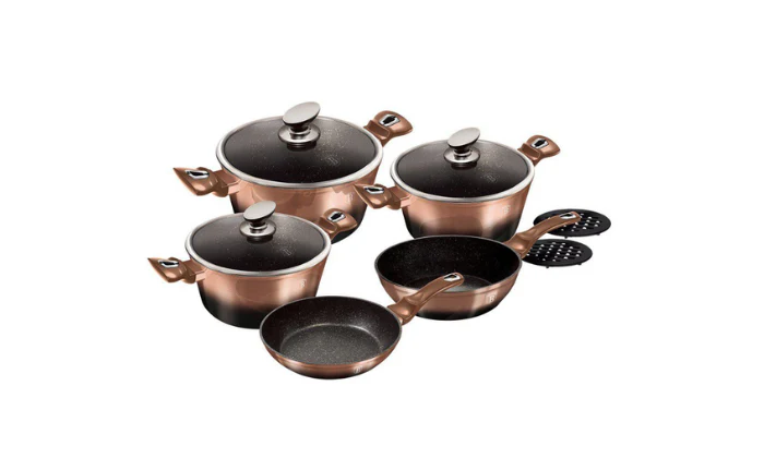 Berlinger Haus 10 Piece Marble Coating Cookware Set - Rose Gold Noir Edition - Image 3
