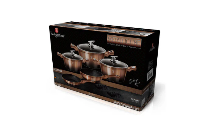 Berlinger Haus 10 Piece Marble Coating Cookware Set - Rose Gold Noir Edition - Image 4