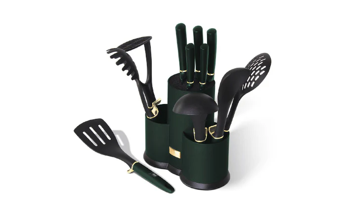 Berlinger Haus 12 Piece Knife Set with Stand and Kitchen Tools - Emerald