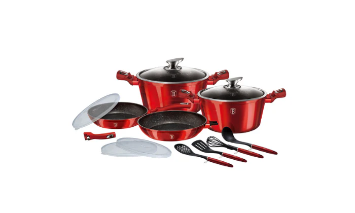 Berlinger Haus 13 Piece Marble Coating Smart Lid Cookware Set - Burgundy