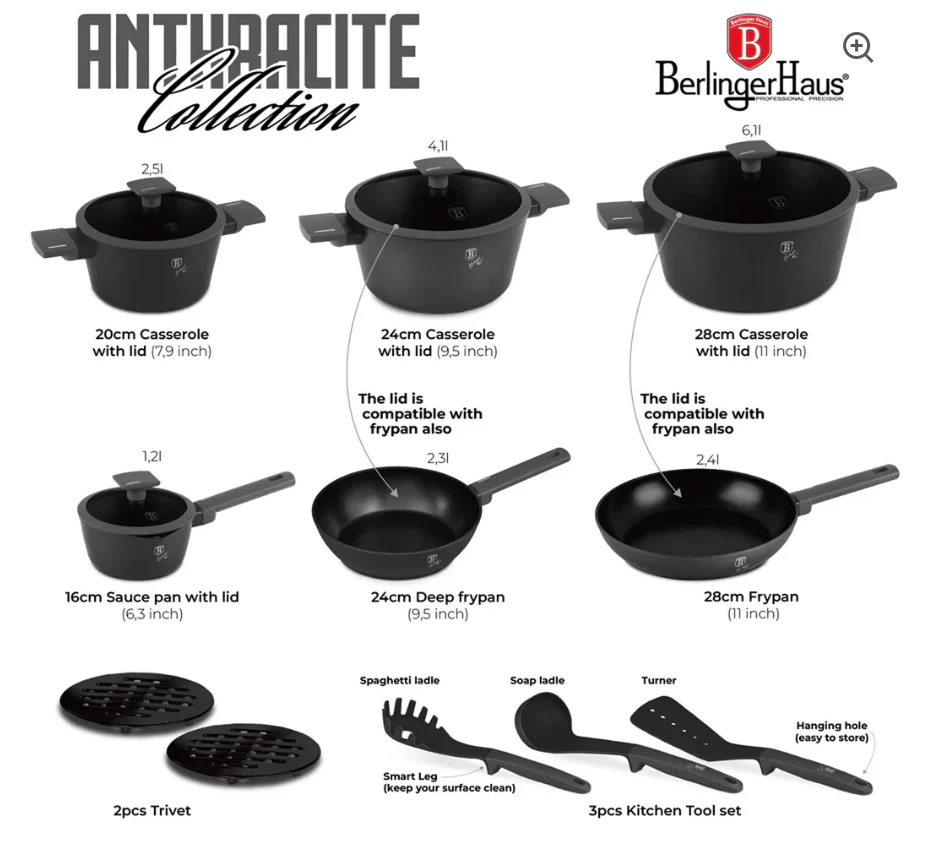 Berlinger Haus 15-piece Titan Pro Non-Stick Oven Safe Cookware Sets - Image 3