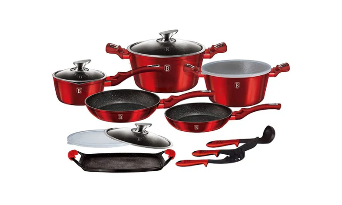 Berlinger Haus 16-Piece Marble Coating Cookware Set - Burgundy Metallic
