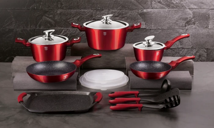 Berlinger Haus 16-Piece Marble Coating Cookware Set - Burgundy Metallic - Image 2
