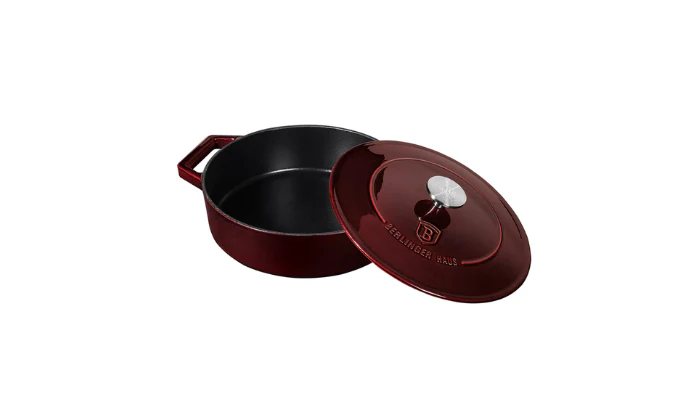 Berlinger Haus 26cm Cast Iron Enamel Coating Oven Safe Shallow Pot - Burgundy Metallic