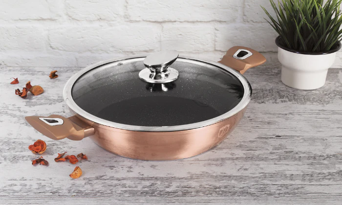 Berlinger Haus 28cm Marble Coating Shallow Pot with Lid - Rose Gold Metallic Line - Image 2