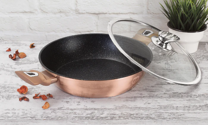Berlinger Haus 28cm Marble Coating Shallow Pot with Lid - Rose Gold Metallic Line - Image 3
