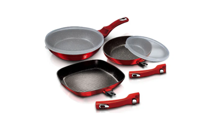 Berlinger Haus 5-Piece Marble Coating Smart Lid Frypan Set - Burgundy