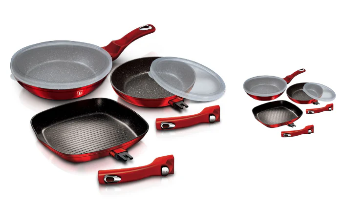 Berlinger Haus 5-Piece Marble Coating Smart Lid Frypan Set - Burgundy - Image 2
