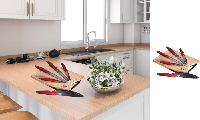 Berlinger Haus 6-Piece Knife Set with Bamboo Cutting Board - Burgundy