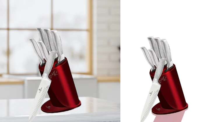 Berlinger Haus 6-Piece Stainless Steel Knife Set With Stainless Steel Stand  - Red Metallic