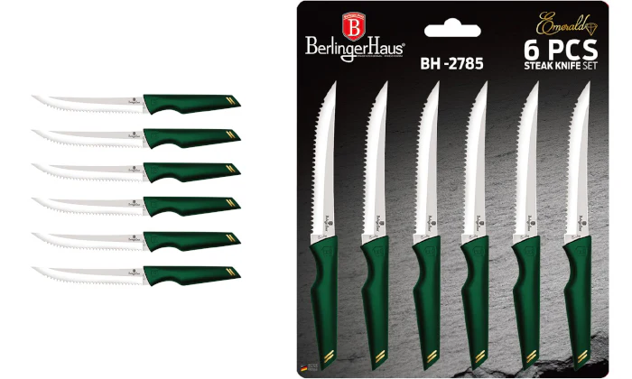 Berlinger Haus 6-Piece Stainless Steel Steak Knife Set - Emerald Green - Image 3