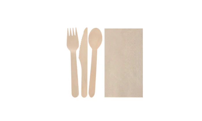 Birchwood Cutlery And 3-Ply Recycled Paper Serviettes - Eco-Friendly