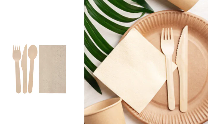 Birchwood Cutlery And 3-Ply Recycled Paper Serviettes - Eco-Friendly - Image 2