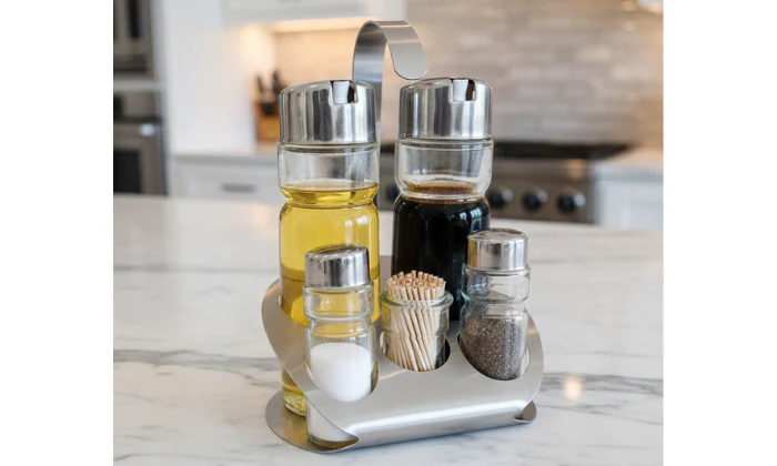 Blaumann 6-Piece Stainless Steel & Glass Condiment Set