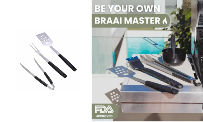 Braai Tool Set of 3 - Stainless Steel Fork, Tong & Spatula - Image 2