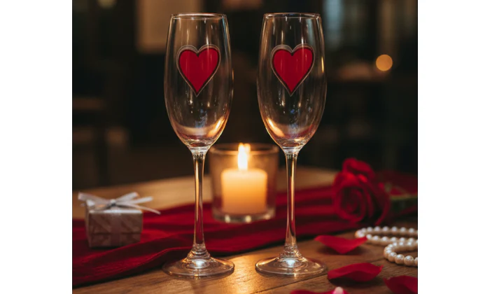 2 x Champagne Glass With Heart Print