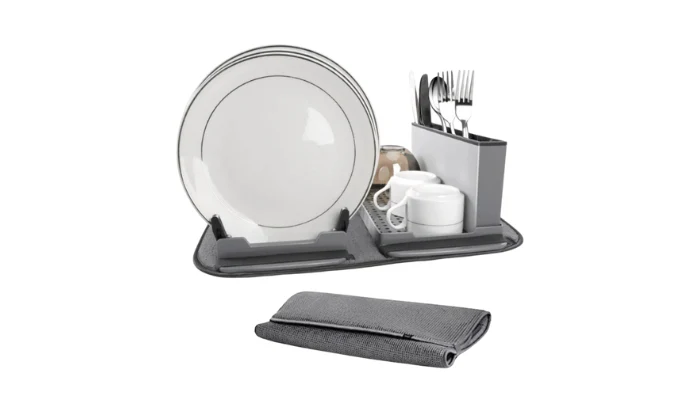 Collapsible Dish Drying Rack with Absorbent Microfiber Mat