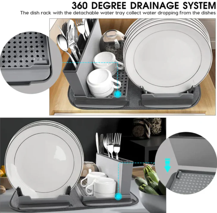 Collapsible Dish Drying Rack with Absorbent Microfiber Mat - Image 2