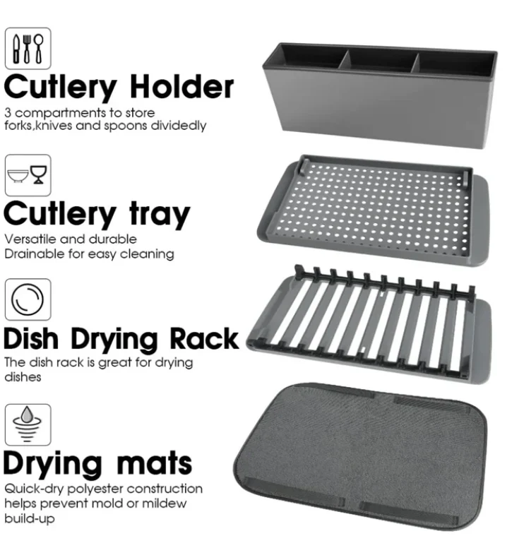 Collapsible Dish Drying Rack with Absorbent Microfiber Mat - Image 4