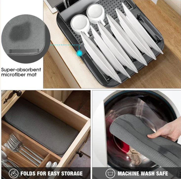 Collapsible Dish Drying Rack with Absorbent Microfiber Mat - Image 5