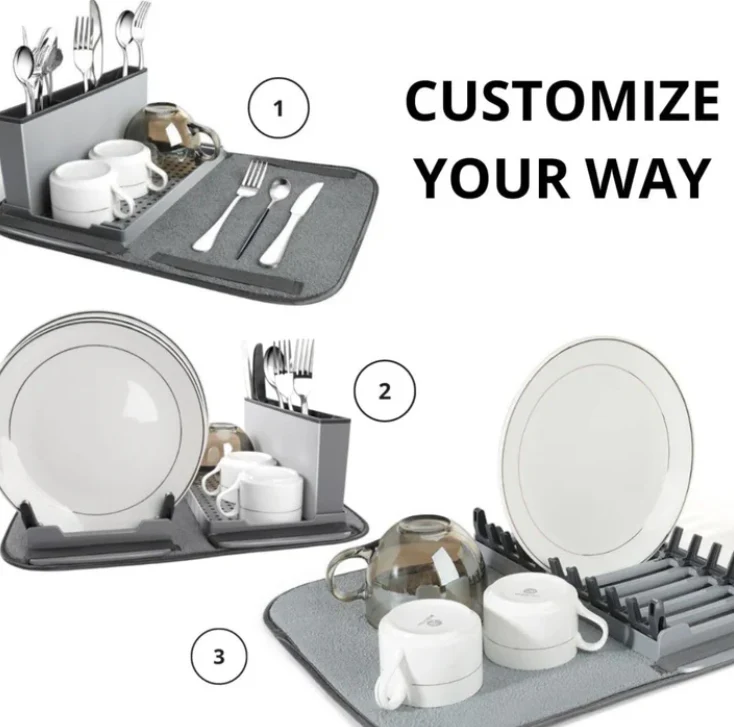 Collapsible Dish Drying Rack with Absorbent Microfiber Mat - Image 6