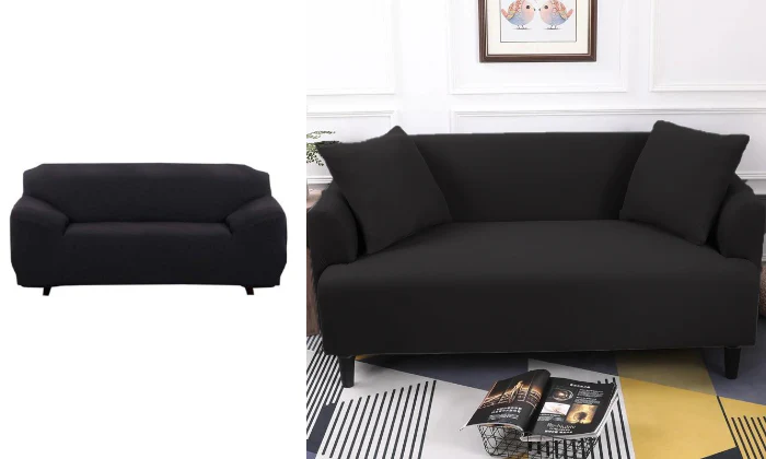 Fine Living Velvet 3 Seater Couch Cover - Black - Image 2