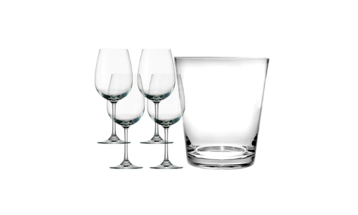 4 Wine Glasses 430ml & 1.5 Litre Glass Ice Bucket -  Wine Gift Set