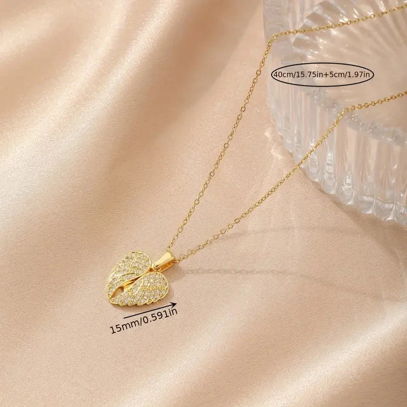 Zircon Love Wings Openable Pendant Necklace - Image 4