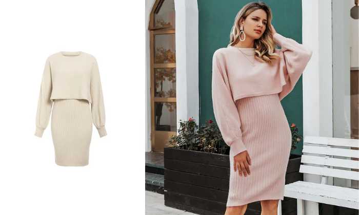 Women's Knitted 2-Piece Set – Bodycon Dress & Crop Sweater