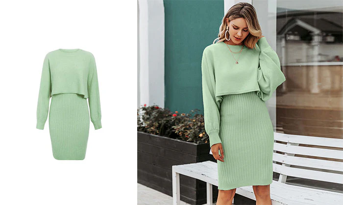 Women's Knitted 2-Piece Set – Bodycon Dress & Crop Sweater - Image 2